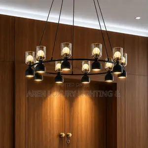 LED Black Round Light Luxury Clear Glass Pendant