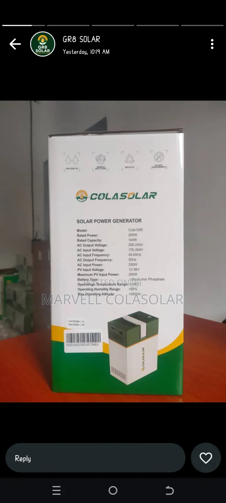 Cola1000 Solar Generator