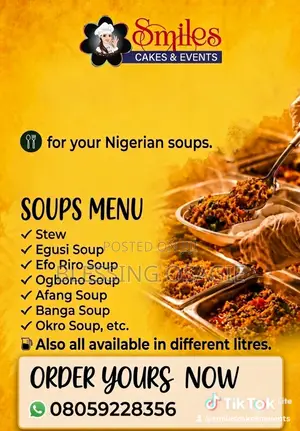 Snacks and Pastries, Soups, Cakes, Nigeria Dishes, Catering Services