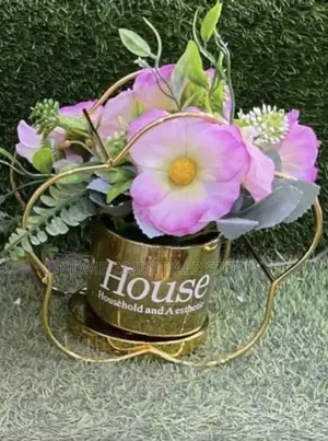 Gift Item Gold Metal Artificial Flower Basket - Gift House Decor Vase