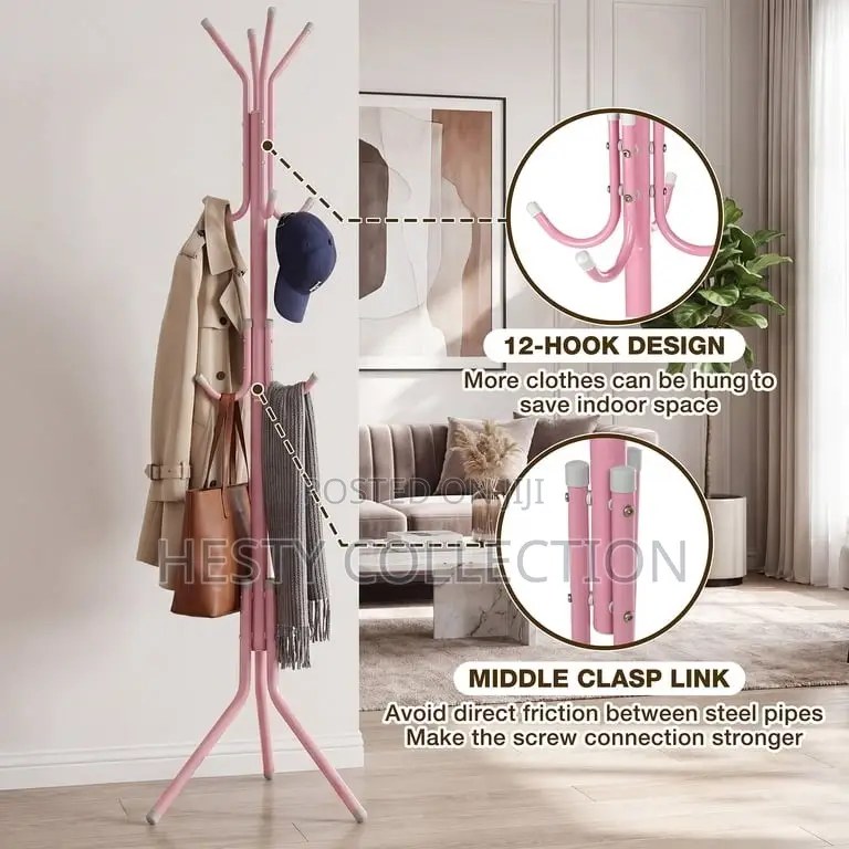 Multipurpose Free Stand Coat Rack With Hooks Wig Bag Clothes Hanger