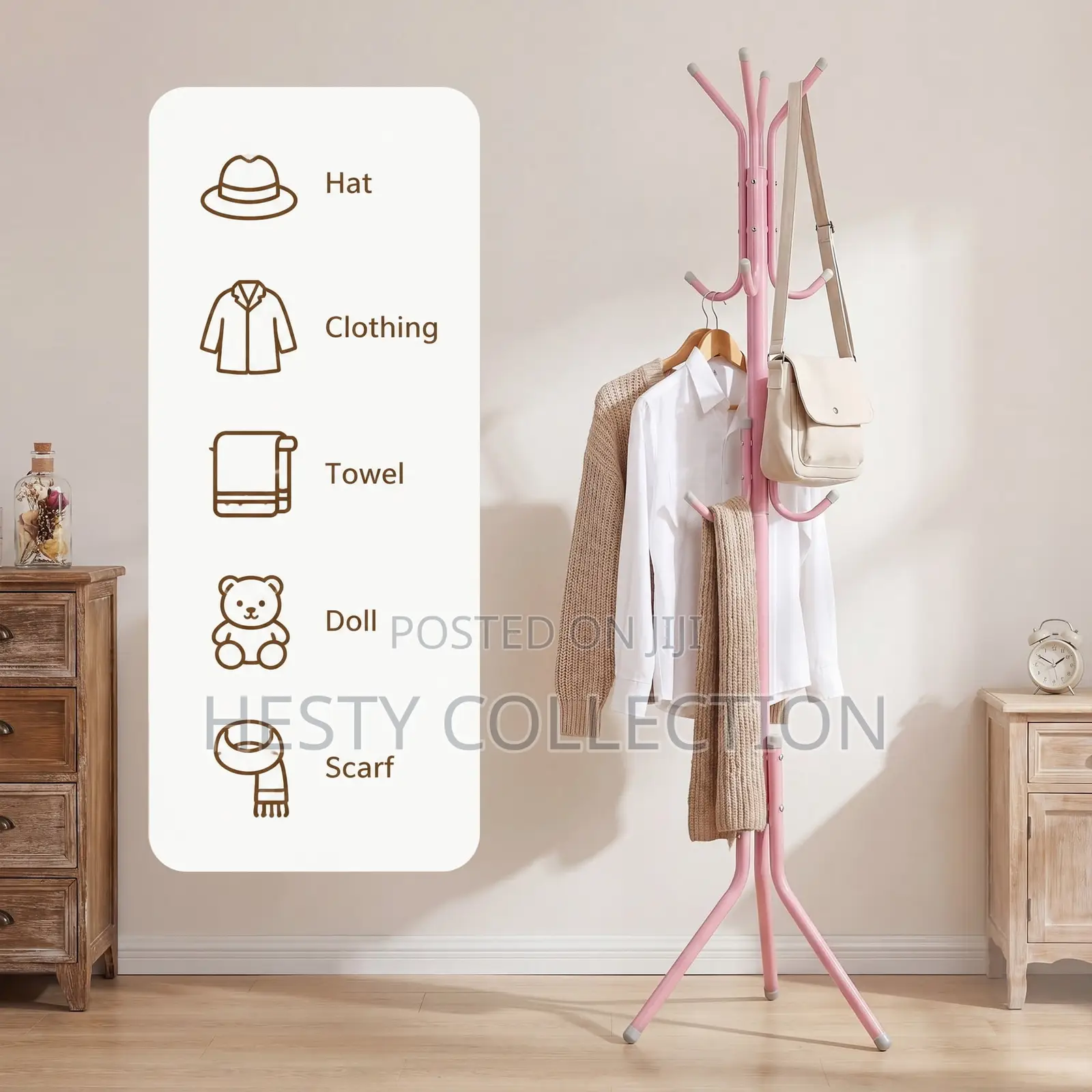 Multipurpose Free Stand Coat Rack With Hooks Wig Bag Clothes Hanger