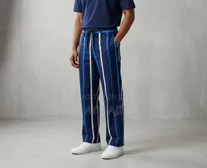 Wide Leg Pants - Loose Fit Striped Cotton Trousers