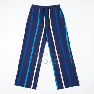 Wide Leg Pants - Loose Fit Striped Cotton Trousers