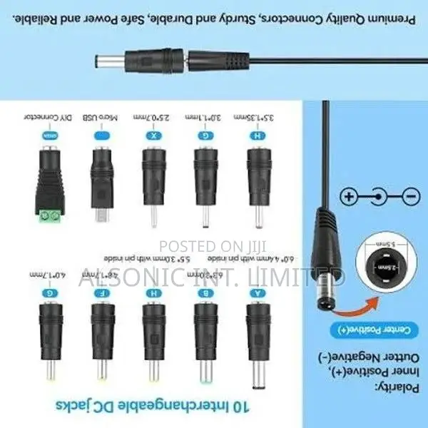 Universal Plugs DC to Plug Power Adapter for Notebook Laptop