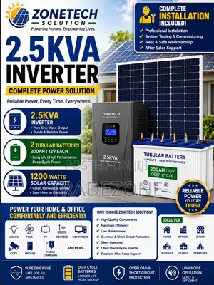 2.5kva Inverter/2 Tubular Batteries/1200watts Solar Capacity