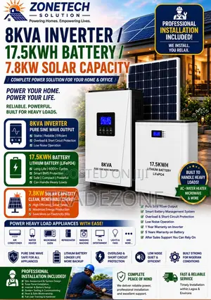 8kva Inverter/17.5kwh Battery/7.8kw Solar Capacity
