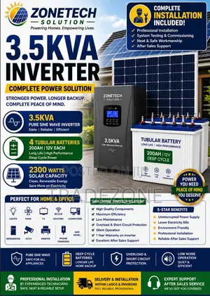 3.5kva Inverter/4 Tubular Batteries/2300watts Solar Capacity