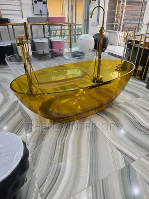Stand Alone Free Stand Clear and Gold Oval Bathub