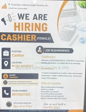 Vacancy Cashier Needed