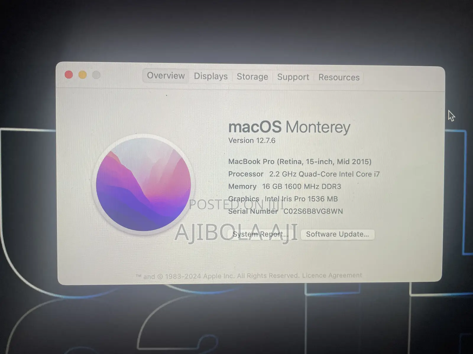 Laptop Apple MacBook Pro 2015 16GB Intel Core i7 SSD 250GB