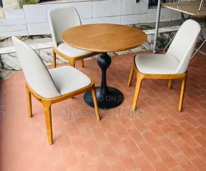 Modern Round Wooden Dining Set With Leatherette Chairs