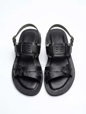 Black Leather Backstrap Sandals for Men