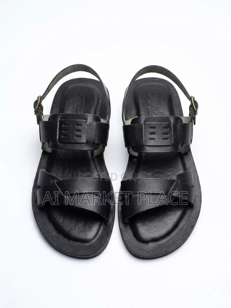 Black Leather Backstrap Sandals for Men