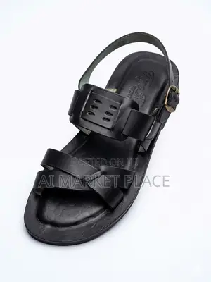 Black Leather Backstrap Sandals for Men