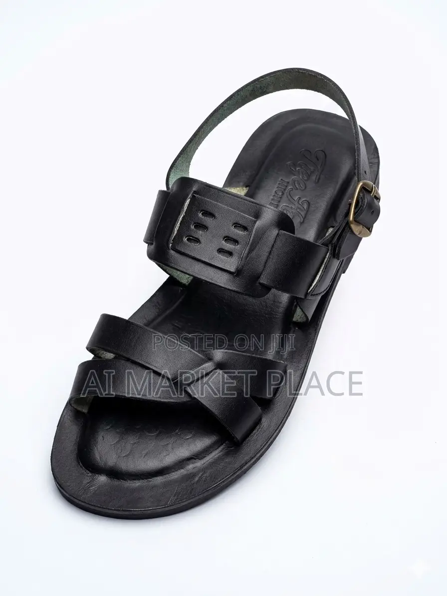 Black Leather Backstrap Sandals for Men