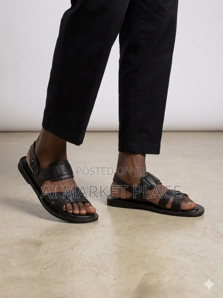 Black Leather Backstrap Sandals for Men