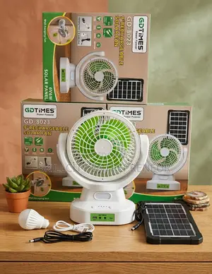 GD Times 9 Inches Rechargeable Solar Fan