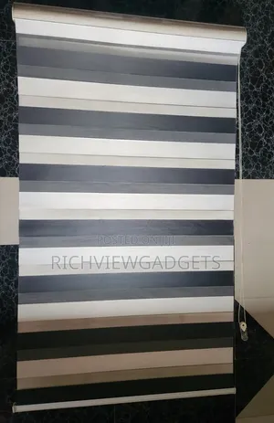 Used Clean Windows Blind, Grey and White, 40" Width, 65" Length.