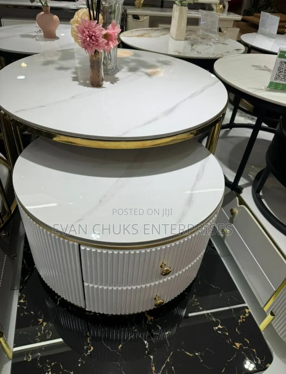 2 in 1 Marble Centre Table With Drawers