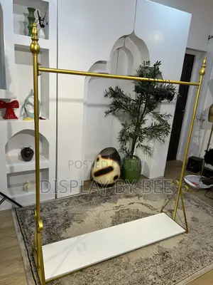 Gold Clothes Display Rack With Base | Boutique Store Rack