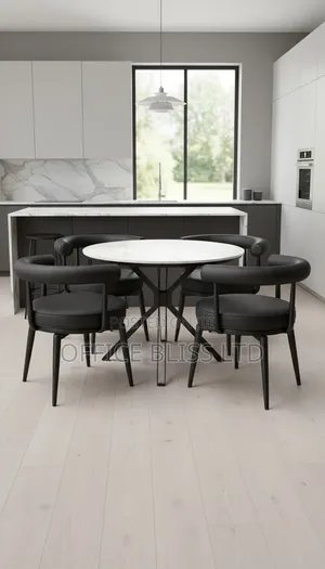 A Set of Marble Dinning  Table  & 360 Rotating  Dinning  Chair