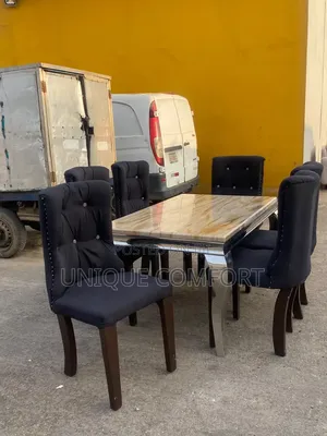 Top Quality 6 Seaters Real Marble Top Dining Set