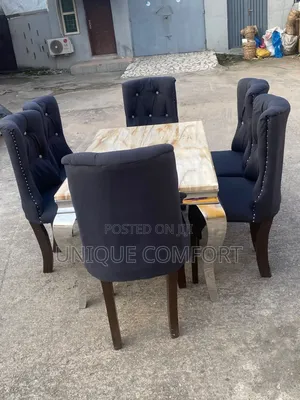 Top Quality 6 Seaters Real Marble Top Dining Set