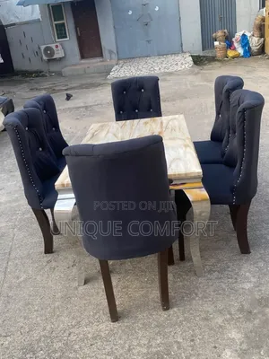 Top Quality 6 Seaters Real Marble Top Dining Set