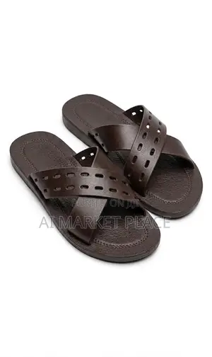 Men's Criss-Cross Perforated Leather Slide Sandals