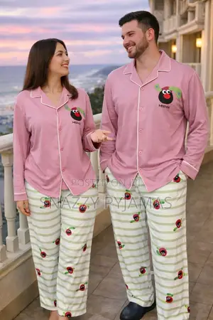 Premium Unisex Couples Pyjamas Set – Long Sleeve Cartoon Sleepwear