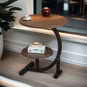 Modern 2-Tier C-Shaped Round Side Table & Compact Sofa End Desk