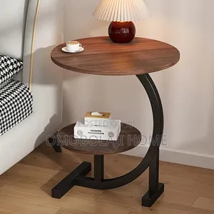 Modern 2-Tier C-Shaped Round Side Table & Compact Sofa End Desk