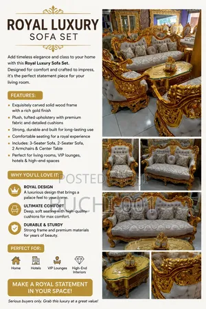 Royal Luxury Golden Sofa Set–premium Quality