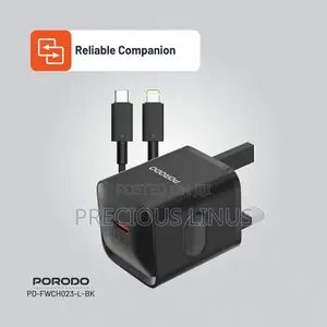 Porodo Fast Dual Port Charger With Type C to Lightning Cord