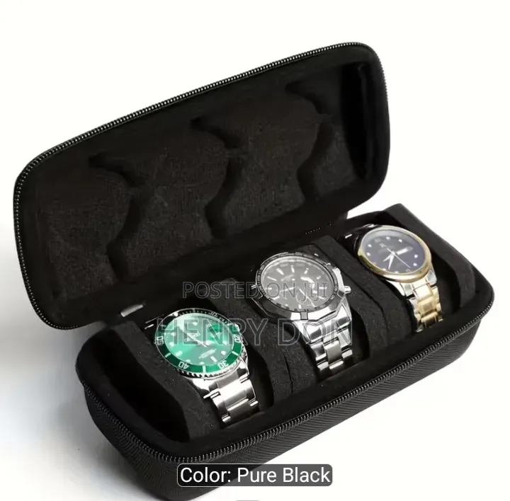 ‎3-Slot Hard Shell Watch Storage ‎Box With Soft Foam Pillows & Handle
