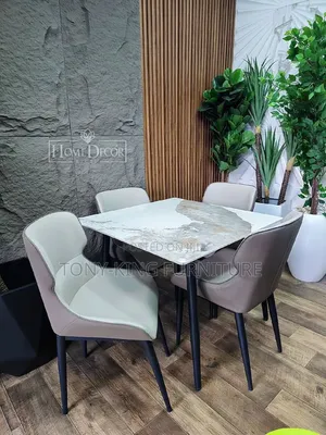 Modern 4-Seater Faux-Marble Dining Set Features a Square Patterned Top