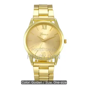 ‎2pcs: 1 Golden-Tone Fashionable Unisex Quartz Watch With 1 Gold Ring