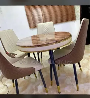 Imported Modern 4-Seater Round Marble-Top Dining Set