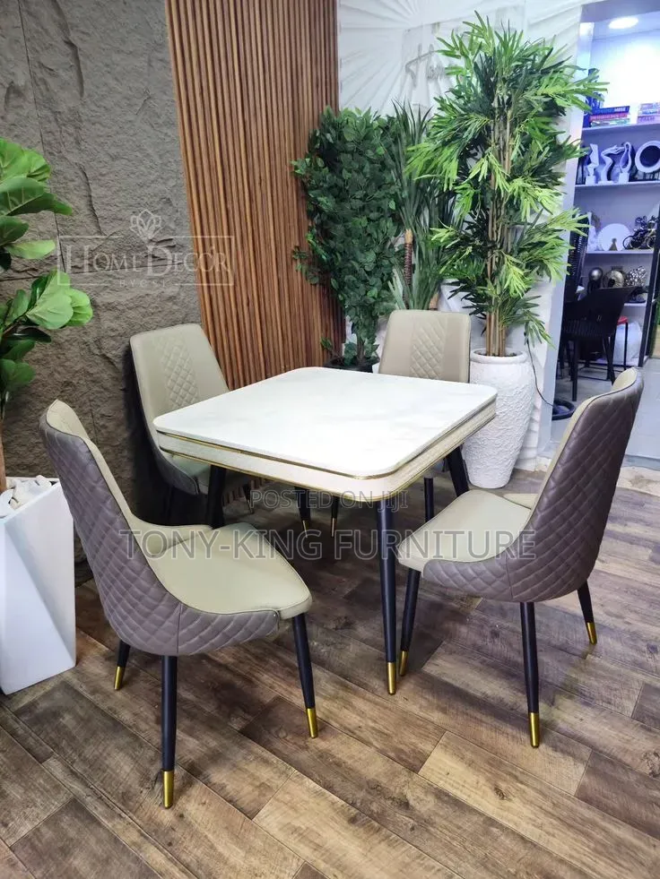 Imported Modern 4-Seater Round Marble-Top Dining Set