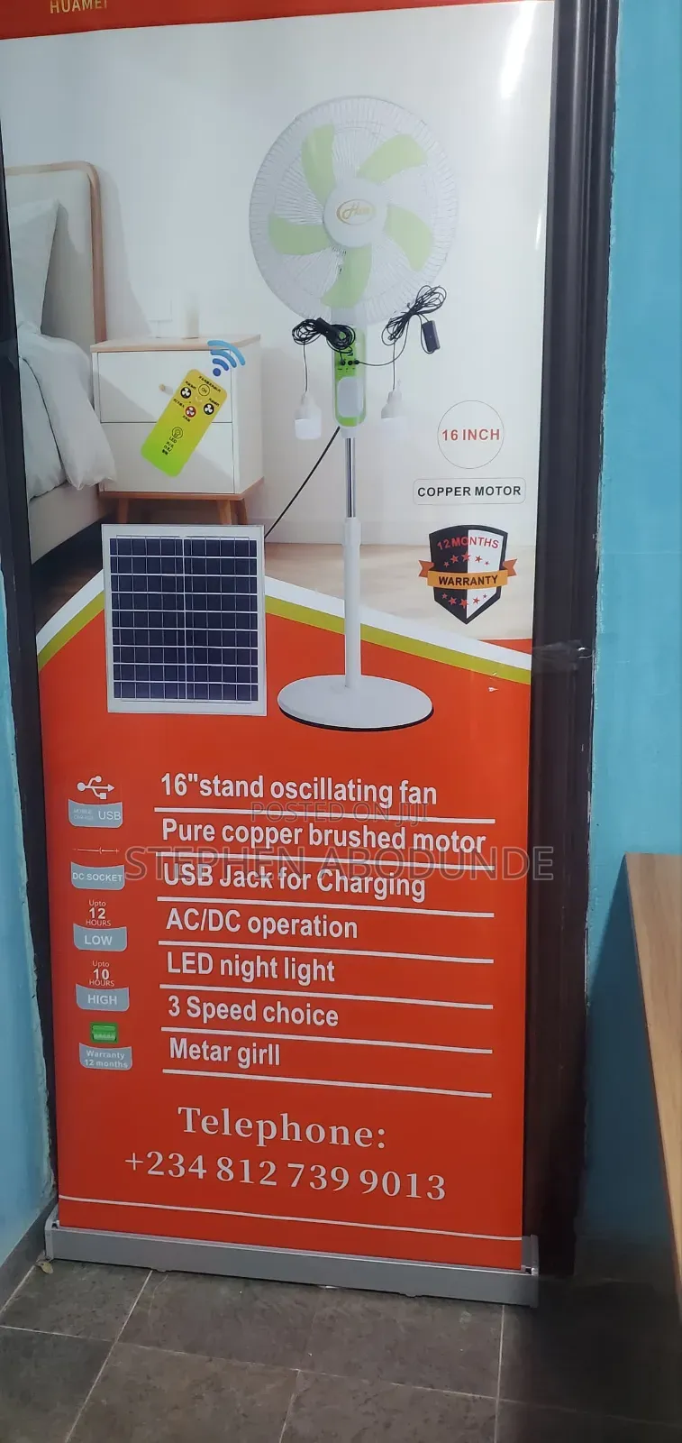 16" Solar Rechargeable Fan