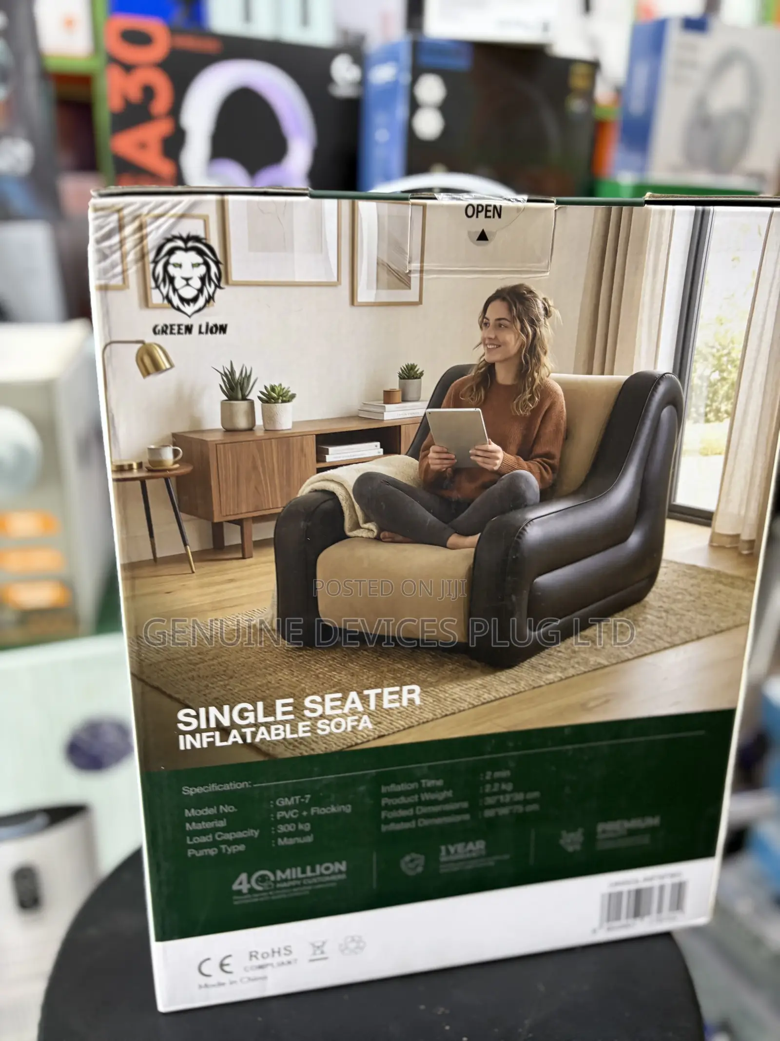 Green Lion Inflatable Sofa GMT-7 - Single Seater, Black