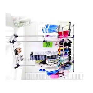 Adjustable Double Pole Clothes Rack With Wheels & Extendable Arms