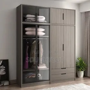 Modern 6-Door Wardrobe With Glass Display & Storage Cabinets