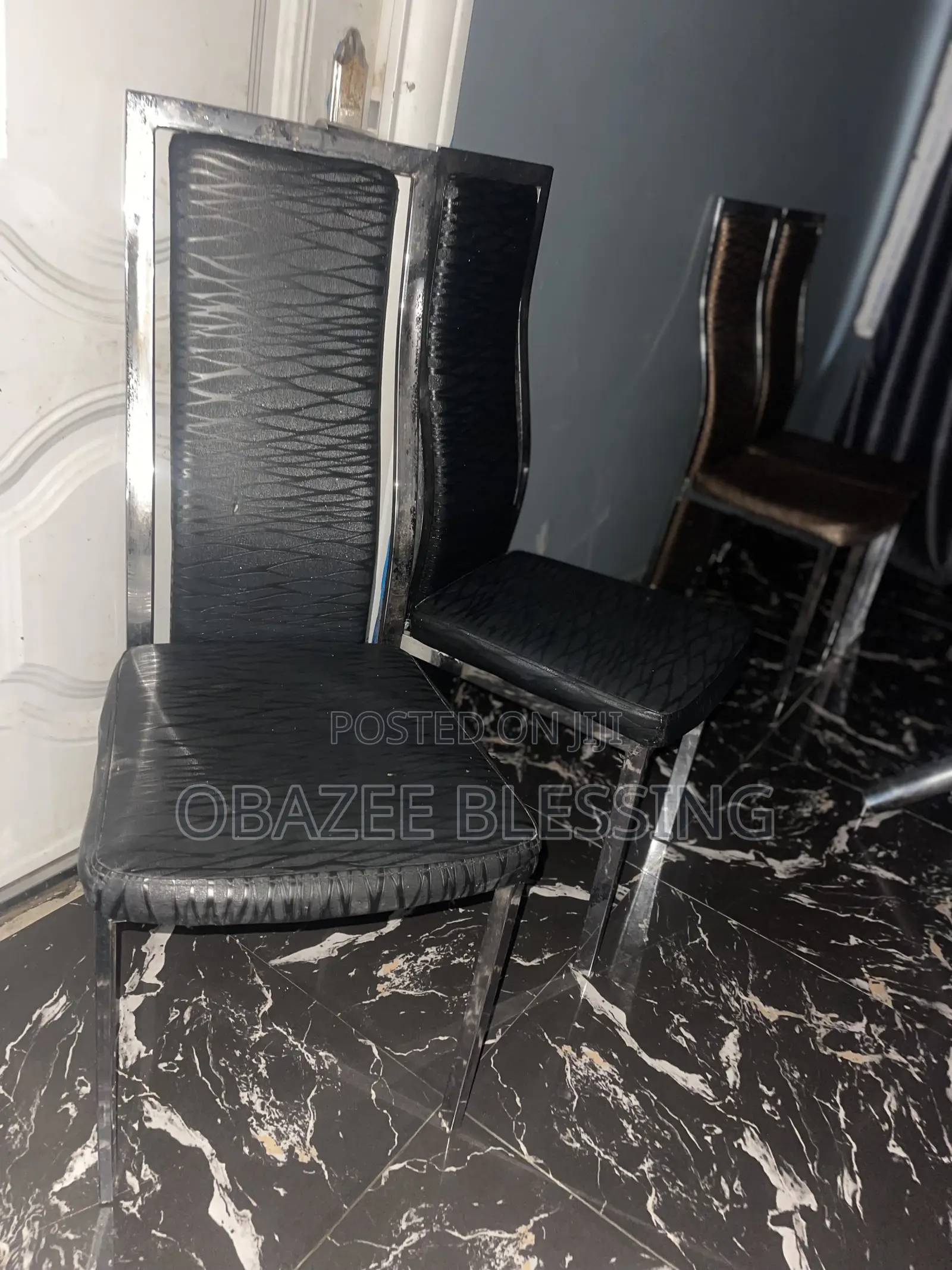 Shining Black Leather Dining Chairs