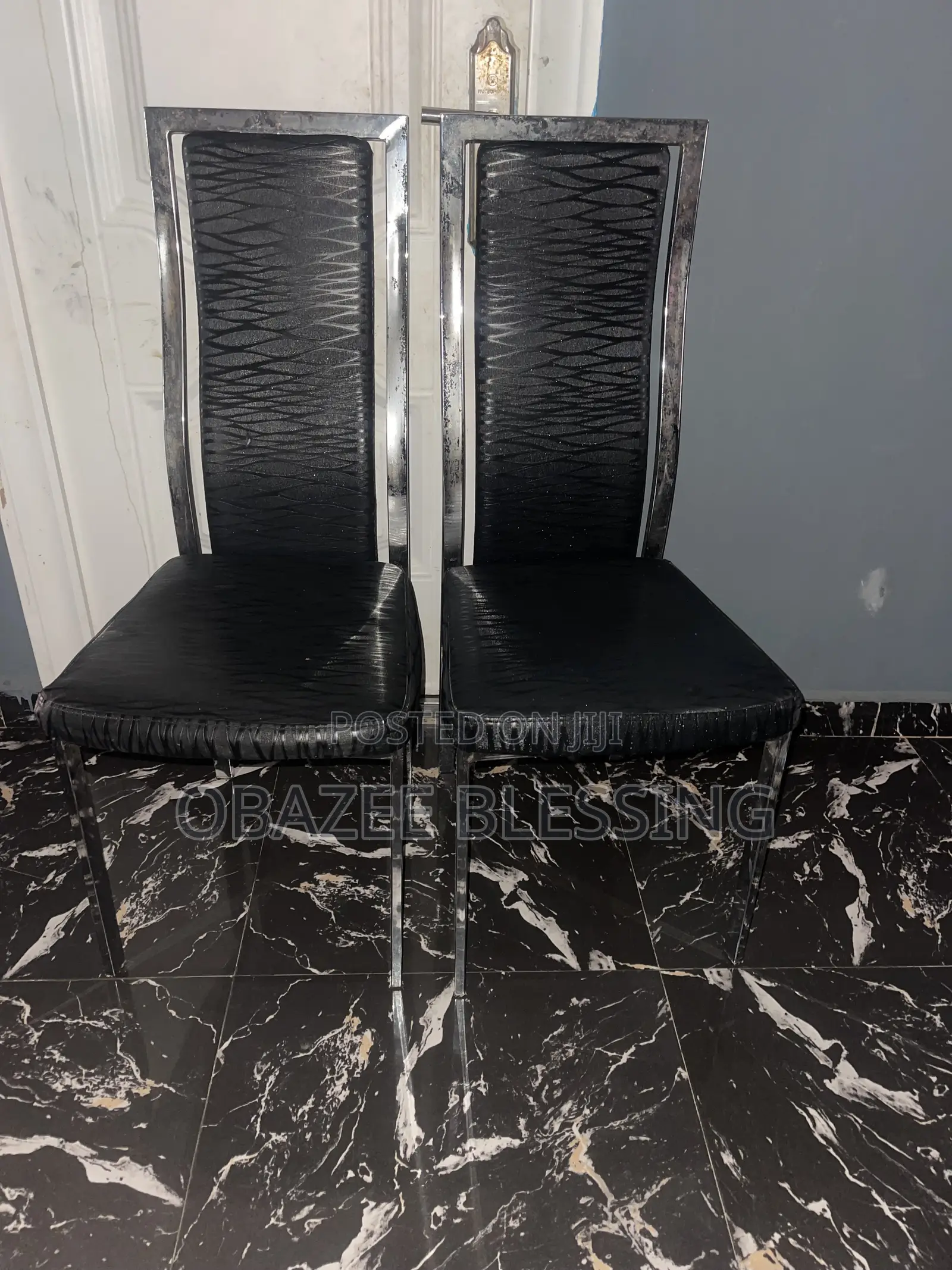 Shining Black Leather Dining Chairs