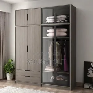 Modern 6-Door Wardrobe With Glass Display & Storage Cabinets