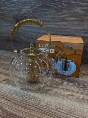 Pumpkin Glass Tea & Coffee Pot With Gold Glitter Handle.