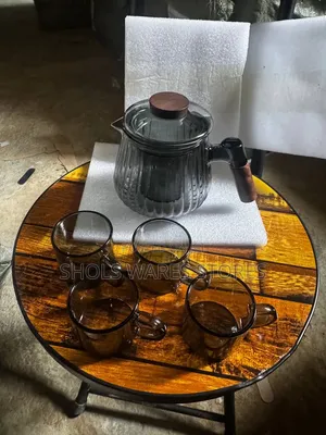 5-Piece Borosilicate  Smoked Glass Tea & Coffee Set With Wooden Handle