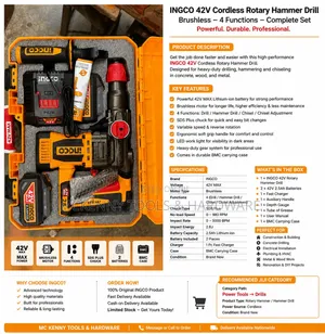 26mm Ingco 42V MAX Cordless Rotary Hammer Drill Kit